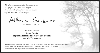 Traueranzeige von Alfred Seibert von Pegnitz-Zeitung